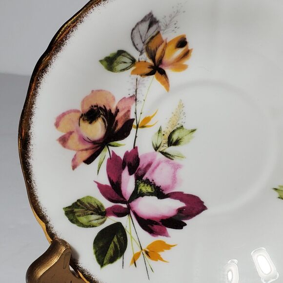 Royal Adderley Teacup and Saucer Pink Yellow Flowers Vintage - Picture 9 of 10